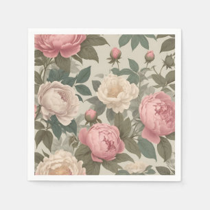 Serviette En Papier Roses vintages et pivoines en dusty bouché