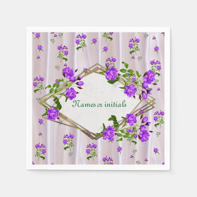 Serviette En Papier Roses violets d'aquarelle violette sur soie rose (Devant)