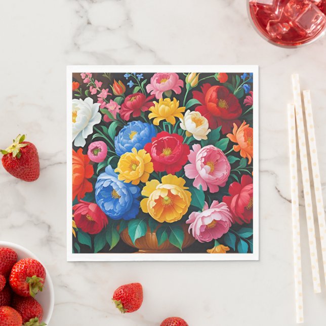 Serviette En Papier Roses vives et colorées (En situation)