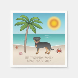 Serviette En Papier Rottweiler noir et feu sur une plage tropicale en