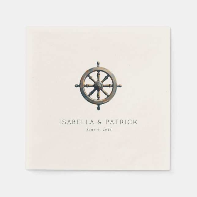 Serviette En Papier Roue de navigation en bronze élégante (Devant)