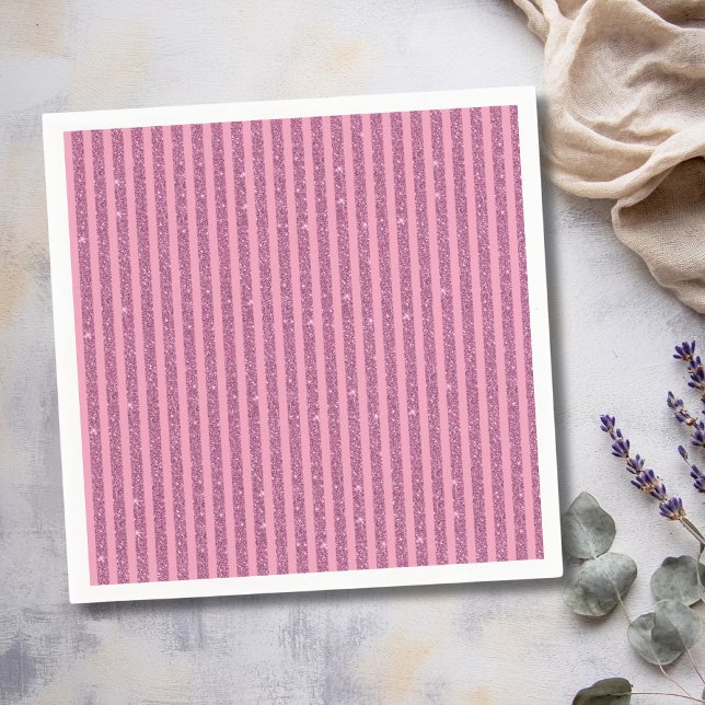 Serviette En Papier Rouge à lèvres chic rose pailleté rayures vertical (Créateur téléchargé)