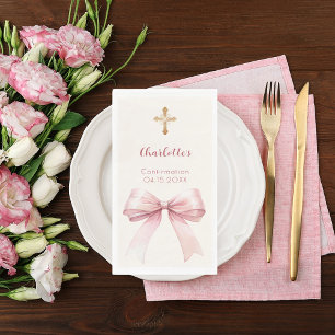 Serviette En Papier Rouge à lèvres rose de confirmation croix crème