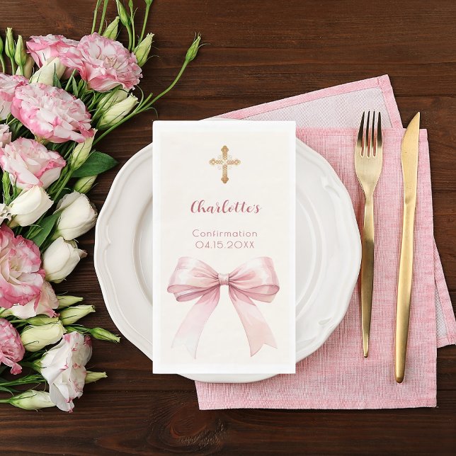 Serviette En Papier Rouge à lèvres rose de confirmation croix crème (Créateur téléchargé)
