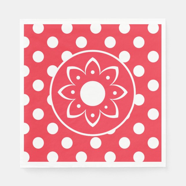 Serviette En Papier Rouge à pois blancs  (Devant)