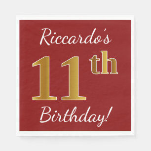 Serviette En Papier Rouge, anniversaire d'or de Faux 11ème + Nom fait