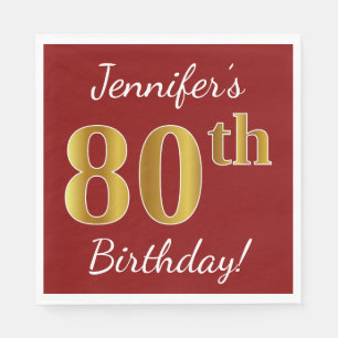 Serviette En Papier Rouge, anniversaire d'or de Faux quatre-vingtième