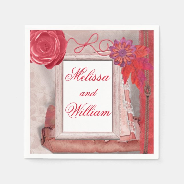 Serviette En Papier Rouge assez rustique (Devant)