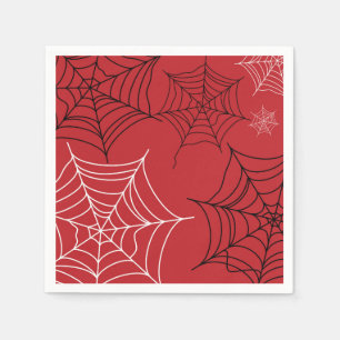 Serviette En Papier Rouge avec toiles d'araignée noires et blanches Ha