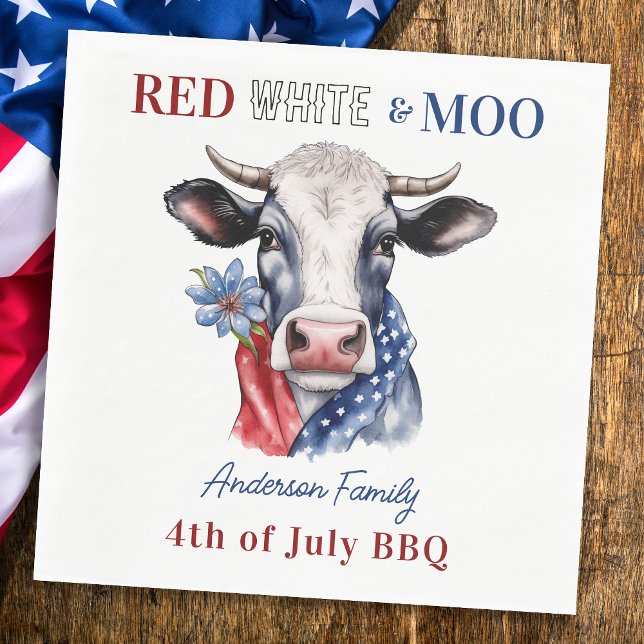 Serviette En Papier Rouge blanc 4 juillet vache patriotique (Créateur téléchargé)