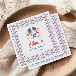 Serviette En Papier Rouge, Blanc & Bleu 4 juillet 1er Anniversaire