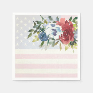 Serviette En Papier Rouge Blanc Bleu Fleurs États-Unis Drapeau Patriot