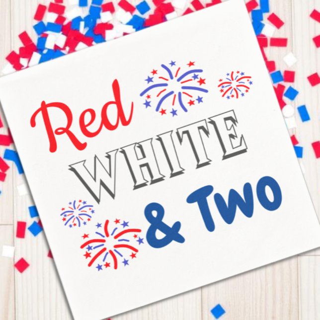 Serviette En Papier Rouge Blanc & Deux 2e Anniversaire (Créateur téléchargé)