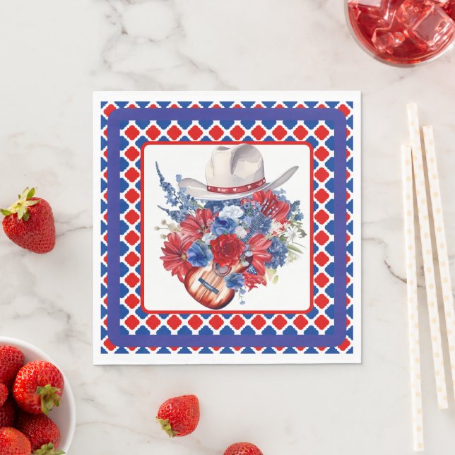 Serviette En Papier Rouge Blanc Et Bleu Occidental (En situation)