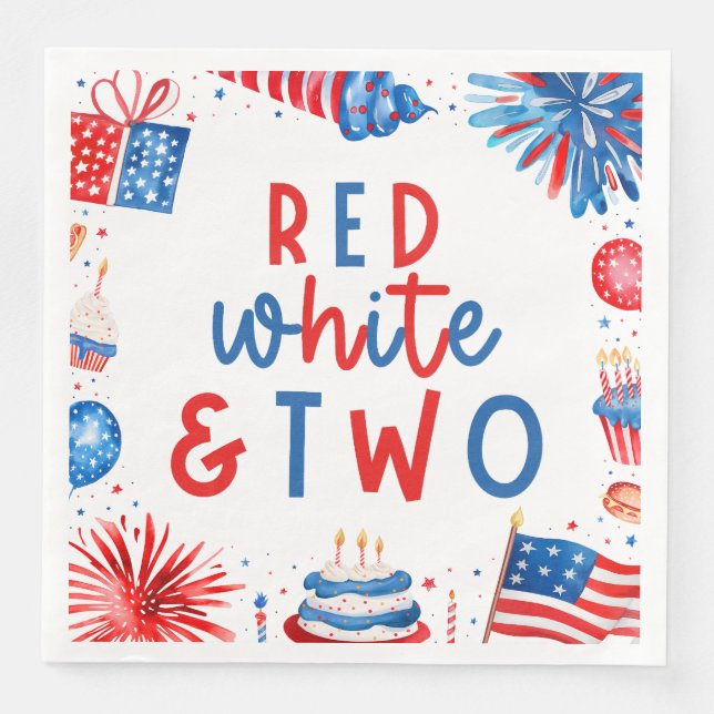 Serviette En Papier Rouge, blanc et deux 4 juillet fête du 2e annivers (Devant)
