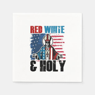 Serviette En Papier Rouge Blanc et Saint Pape Léon XIV, 4 juillet