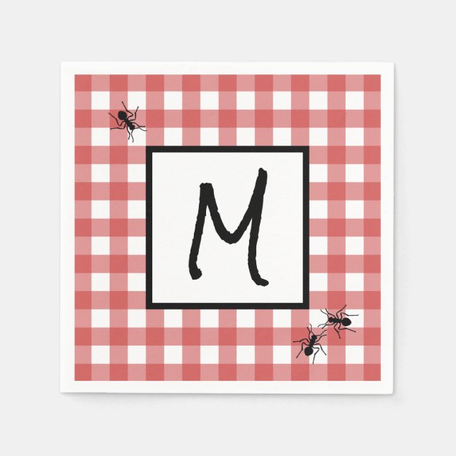 Serviette En Papier Rouge Blanc Gingham Classique Fourmis BBQ Pique-Ni (Devant)