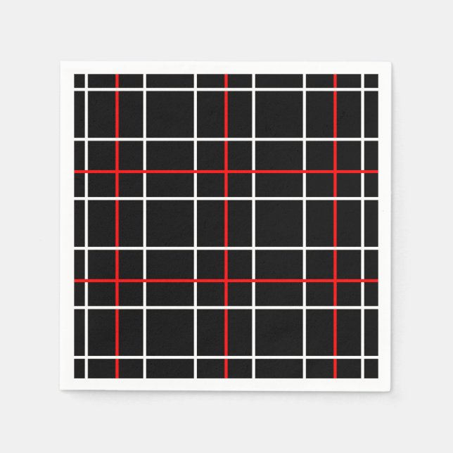 Serviette En Papier Rouge Blanc Graphisme Lignes Noir Plaid Design (Devant)