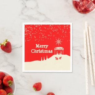 Serviette En Papier Rouge blanc Joyeux Noël Nativité Scène