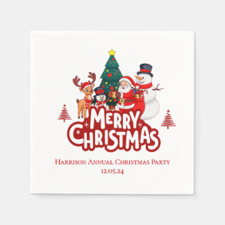 Serviette En Papier Rouge & Blanc Joyeux Noël Simple