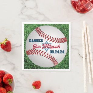 Serviette En Papier Rouge, Blanc, Marine Baseball Bar Mitzvah Napkins