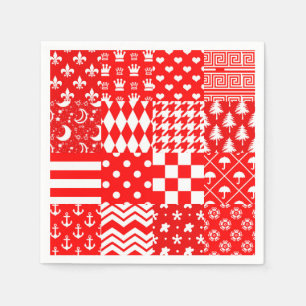 Serviette En Papier Rouge blanc Mixte Motif Patchwork Design