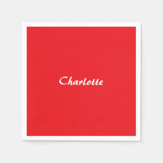 Serviette En Papier Rouge blanc Script élégant minimaliste Nom moderne