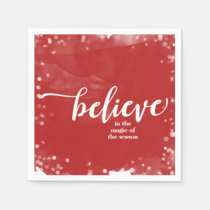Serviette En Papier Rouge & Blanc Sparkle Croyez Noël Fêtes