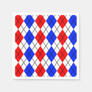 Serviette En Papier Rouge Bleu Blanc Jacquard Diamant Motif Design