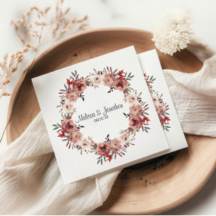 Serviette En Papier Rouge Blush Floral Roses Mariage romantique