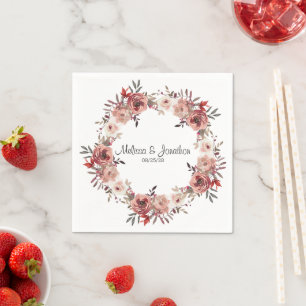 Serviette En Papier Rouge Blush Floral Roses Mariage romantique