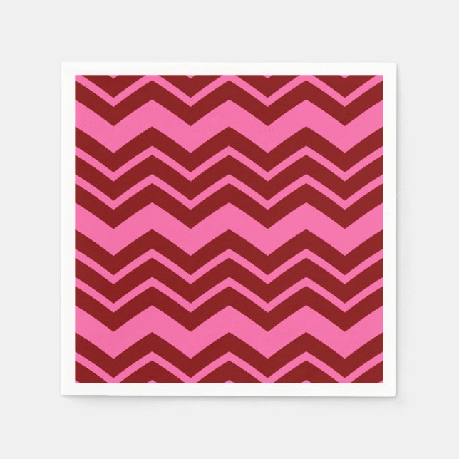 Serviette En Papier Rouge bordeaux rose chevron design zigzag  (Devant)