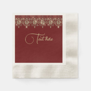 Serviette En Papier Rouge Bourgogne et or dentelle élégant scintilleme