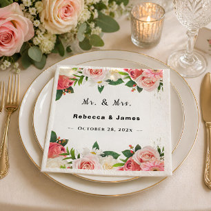 Serviette En Papier Rouge Bourgogne Fleurs Géométrique Cadre Mariage