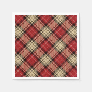 Serviette En Papier Rouge Brûlé Beige Moderne Tartan de Noël Écossais