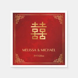 Serviette En Papier Rouge Coutume de mariage chinois or