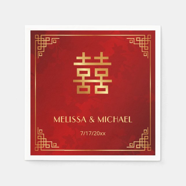 Serviette En Papier   Rouge  Coutume de mariage chinois or  (Devant)