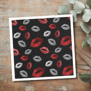 Serviette En Papier Rouge de la Saint-Valentin Lèvres Pailletées Argen