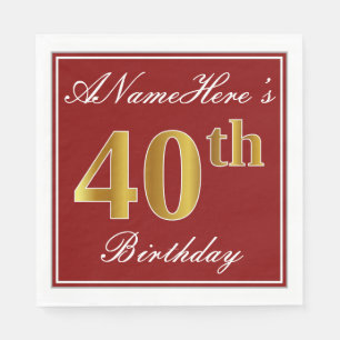 Serviette En Papier Rouge élégant, anniversaire d'or de Faux