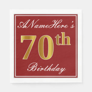 Serviette En Papier Rouge élégant, anniversaire d'or de Faux