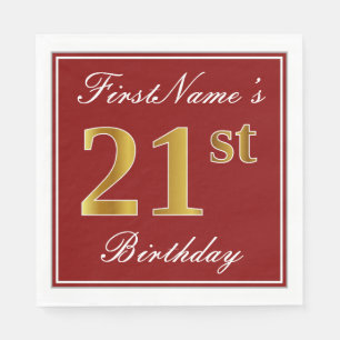 Serviette En Papier Rouge élégant, anniversaire d'or de Faux 21ème 