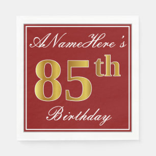 Serviette En Papier Rouge élégant, anniversaire d'or de Faux 85th +