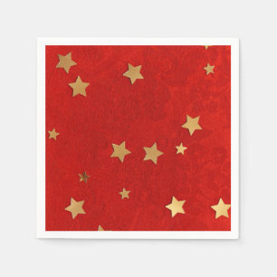 Serviette en papier rouge élégant avec étoiles dor