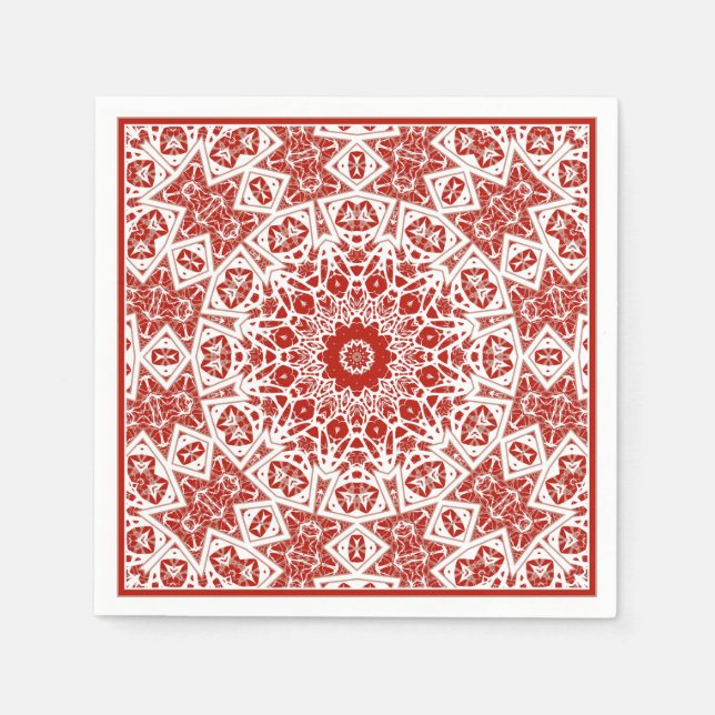 Serviette En Papier rouge et blanc, bandana ethnique (Devant)