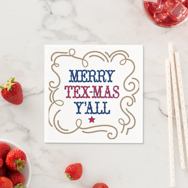 Serviette En Papier Rouge et bleu Merry Tex-Mas Y'all (En situation)