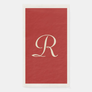 Serviette En Papier Rouge et crème Monogrammé Minimaliste Élégant