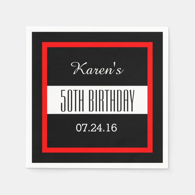 Serviette En Papier Rouge et noir 50e anniversaire Custom V004 (Devant)