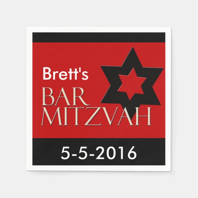 Serviette En Papier Rouge et noir Designer Bar Mitzvah Napkins (Devant)