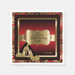 Serviette En Papier Rouge et or métalliques - cinquantième texte de