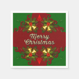 Serviette En Papier Rouge et vert Joyeux Noël cloches Vacances Naples
